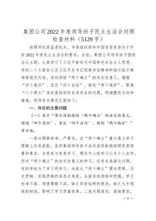国企20XX年度领导班子民主生活会对照检查材料.docx