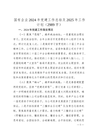 国企2024年党建工作总结及2025年工作计划要点（2989字）.docx