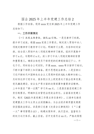 国企2025年上半年党建工作总结2.docx