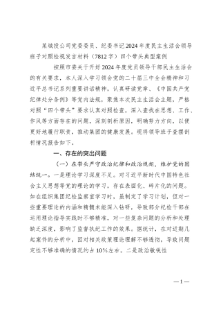 国企城投公司党委委员、纪委书记2024年度民主生活会领导班子对照检视发言材料（7812字）四个带头 典型案例.docx
