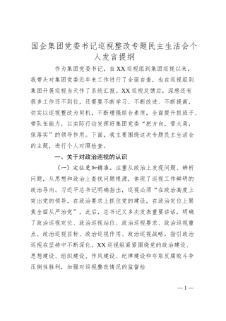 国企集团党委书记巡视整改专题民主生活会个人发言提纲.docx
