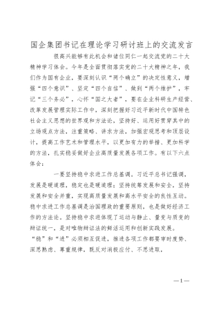国企集团书记在理论学习研讨班上的交流发言.docx