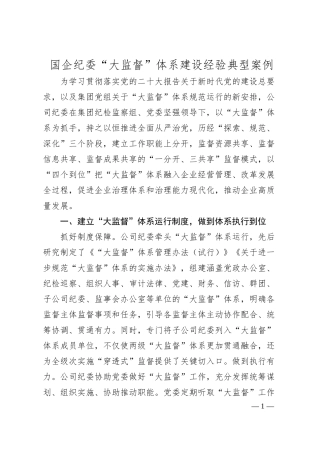 国企纪委“大监督”体系建设经验典型案例.docx