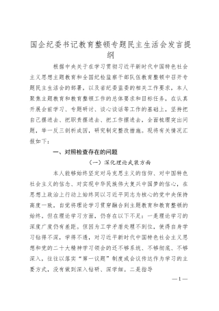 国企纪委书记教育整顿专题民主生活会发言提纲.docx
