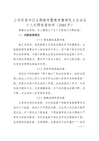 国企纪委书记主题教育暨教育整顿民主生活会个人对照检查材料.docx