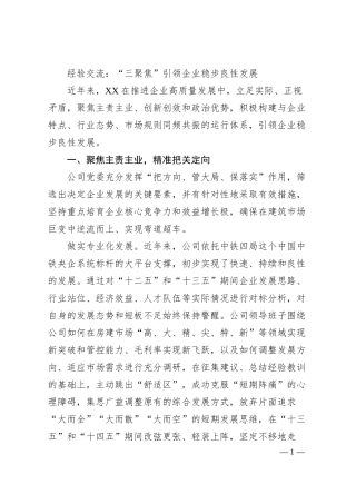 国企经验交流：“三聚焦”引领企业稳步良性发展.docx