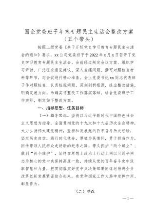 国企民主生活会整改方案（五个带头）.docx