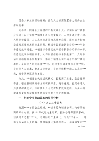 国企人事工作经验材料：优化人力资源配置着力提升企业劳动效率.docx
