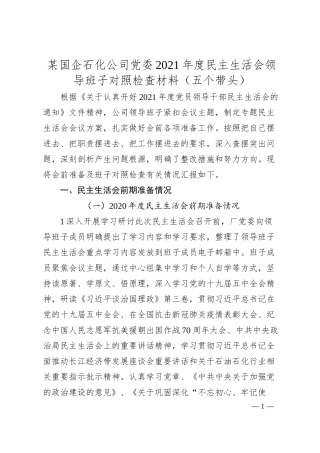 国企石化班子20XX年度民主生活会对照检查材料.docx
