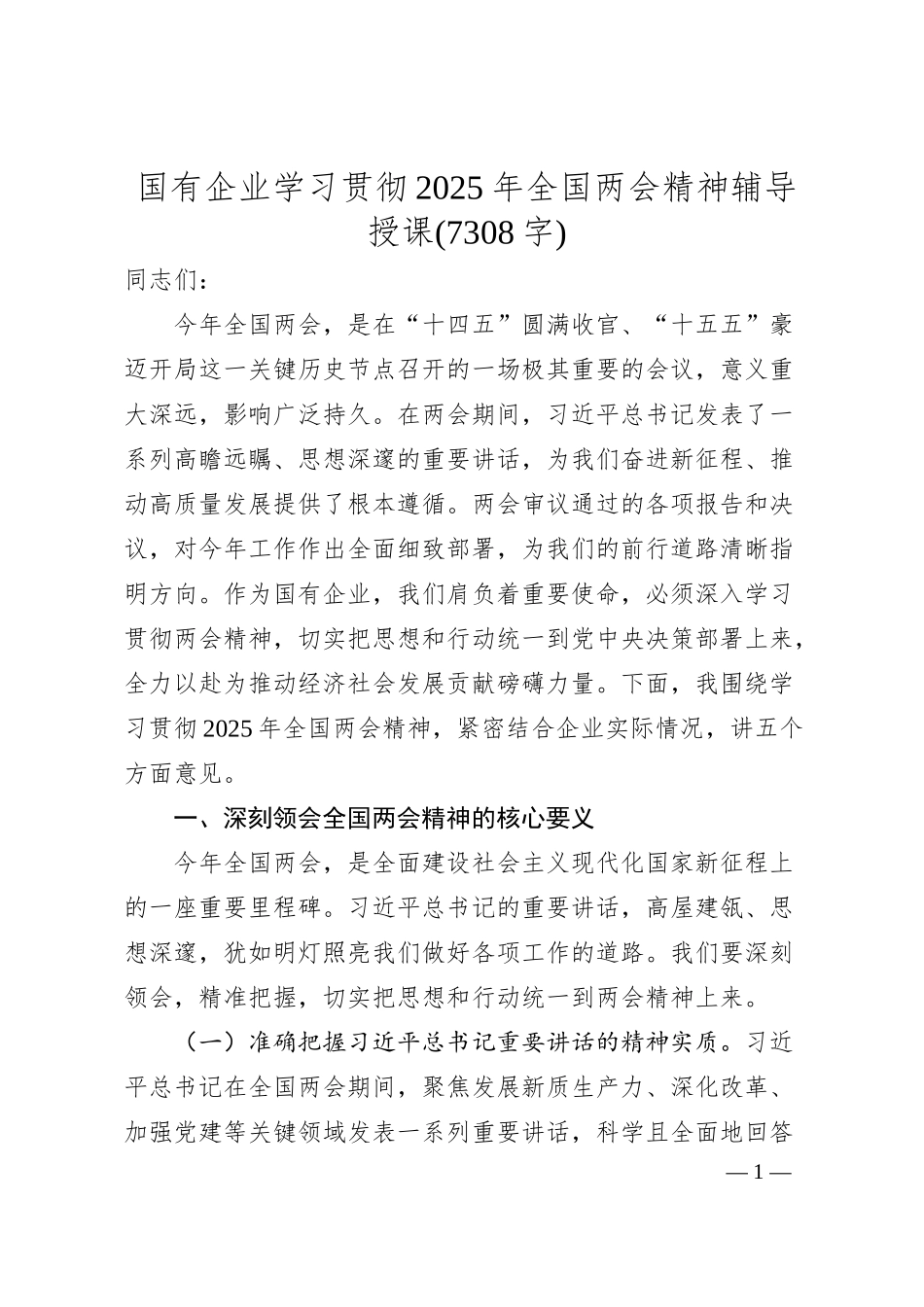 国企学习贯彻2025年全国两会精神辅导授课.docx_第1页