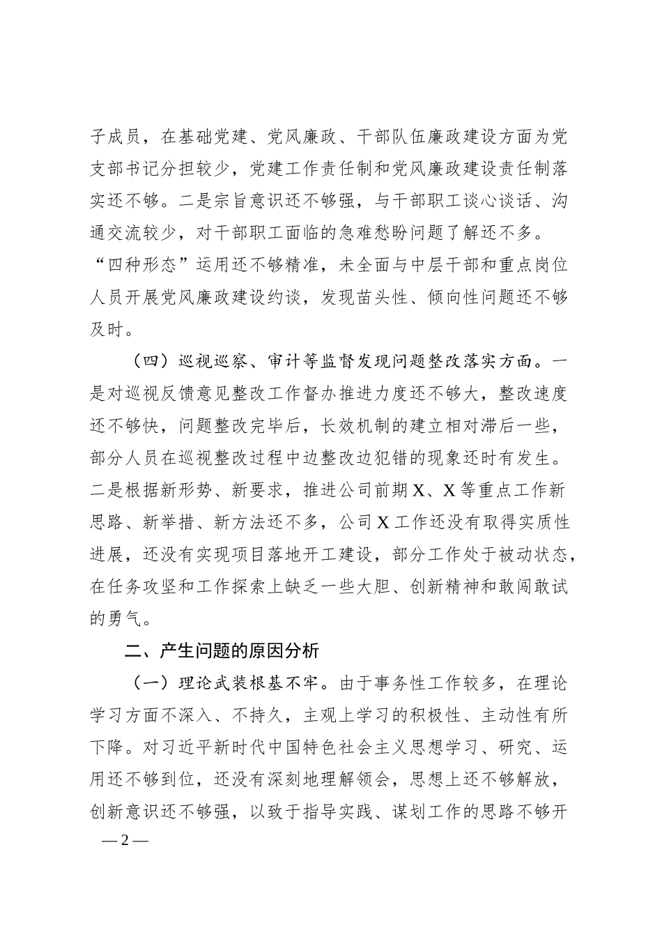 国企巡视整改专题民主生活会个人检视剖析材料提纲（2474字）.docx_第2页