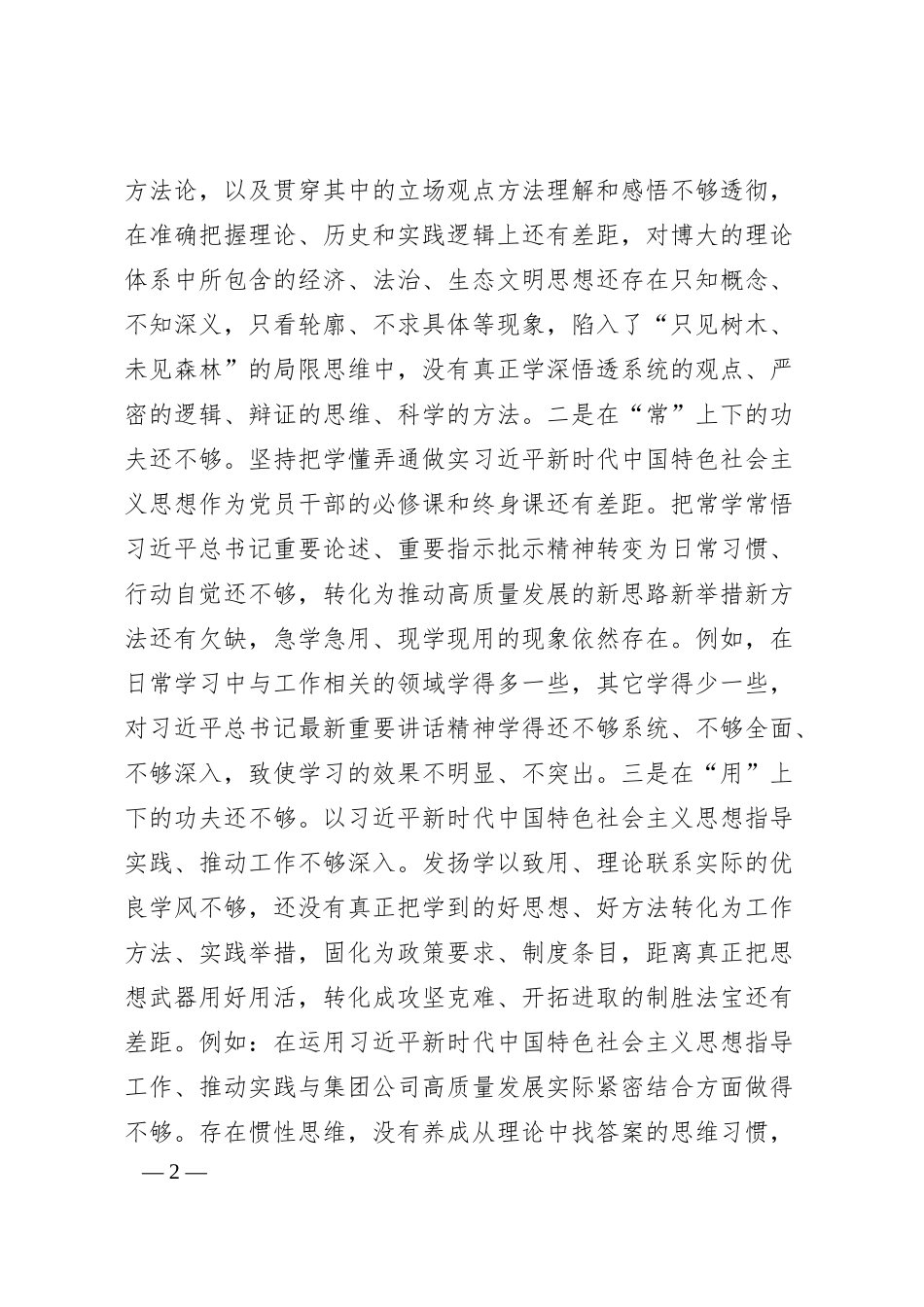 国企主题教育专题民主生活会个人对照检查（践行宗旨等6个方面）.docx_第2页