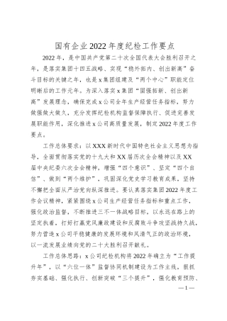 国有企业20XX年度纪检工作要点.docx