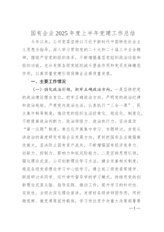 国有企业2025年度上半年党建工作总结.docx