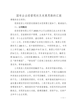 国有企业经营现状及发展思路的汇报.docx