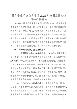 国有企业政协委员学习2025年全国政协会议精神心得体会.docx