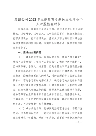 集团公司20XX年主题教育专题民主生活会个人对照检查材料.docx