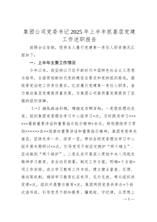 集团公司党委书记2025年上半年抓基层党建工作述职报告.docx