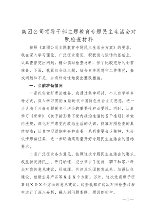 集团公司领导干部主题教育专题民主生活会对照检查材料.docx