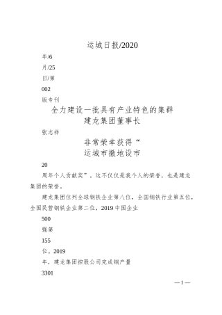 建龙集团董事长张志祥：全力建设一批具有产业特色的集群.docx