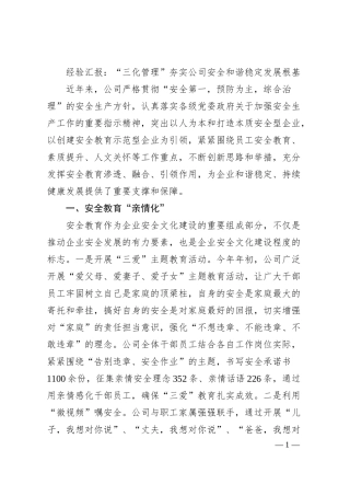 经验汇报：“三化管理”夯实公司安全和谐稳定发展根基.docx