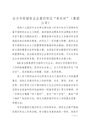 经验汇报全力守好国有企业意识形态责任田集团公司.docx