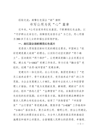 经验交流：高擎红色国企“新”旗帜 书写公用为民“心”篇章.docx
