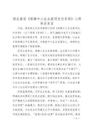 领会落实《保障中小企业款项支付条例》心得体会发言.docx