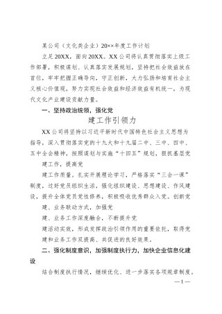某公司（文化类企业）20××年度工作计划.docx