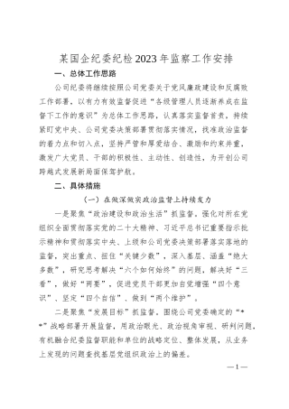 某国企纪委纪检20XX年监察工作安排工作计划.docx