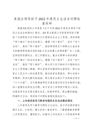 某国企领导班子20XX年度民主生活会对照检查材料.docx