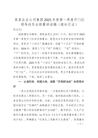 某某企业公司集团2025年度第一季度开门红领导动员会部署讲话稿（报社行业）.docx