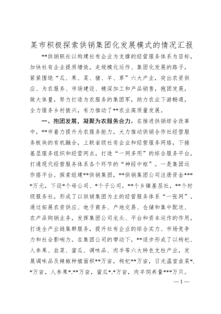 某市积极探索供销集团化发展模式的情况汇报.docx