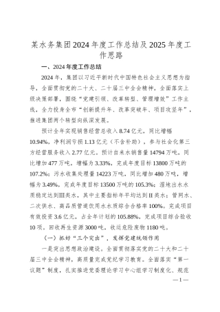 某水务集团2024年度工作总结及2025年度工作思路.docx