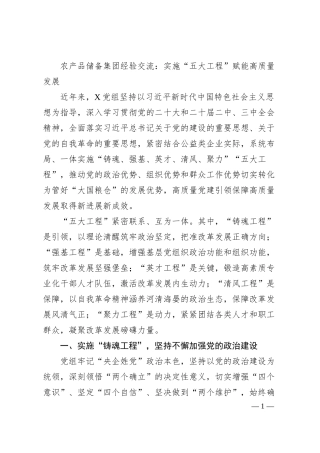 农产品储备集团经验交流：实施“五大工程”赋能高质量发展.docx