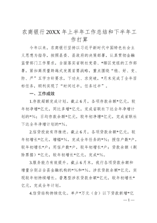 农商银行20XX年上半年工作总结和下半年工作打算.docx