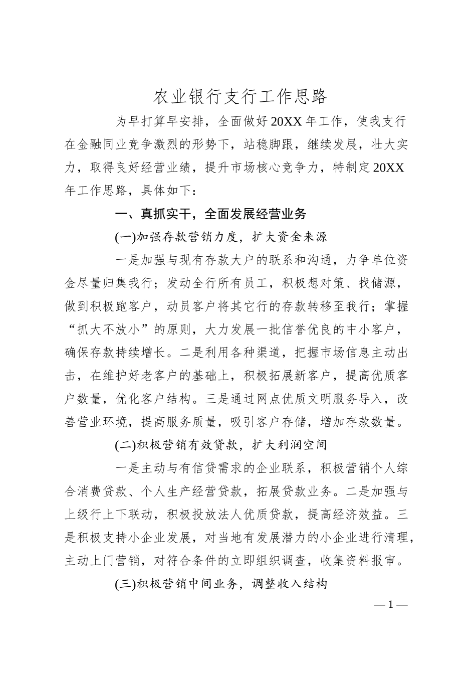 农业银行支行工作思路.docx_第1页