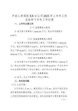 平安人寿保险XX分公司2025年上半年工作总结和下半年工作打算.docx