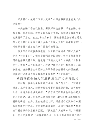 银行经验总结：做好“五篇大文章”书写金融高质量发展“兴业答卷”.docx