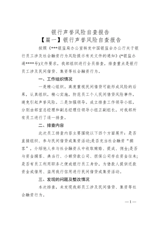 银行声誉风险自查报告.docx
