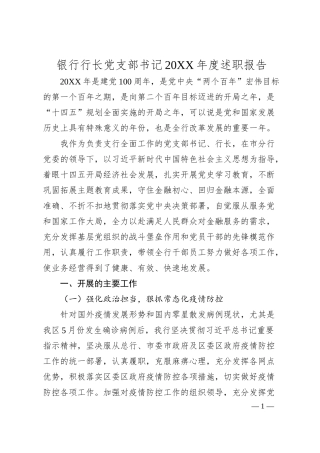 银行行长党支部书记20XX年度述职报告.docx