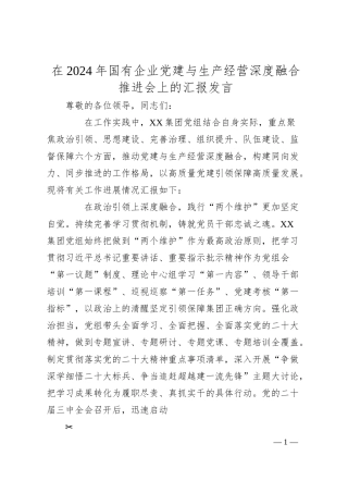 在2024年国有企业党建与生产经营深度融合推进会上的汇报发言.docx