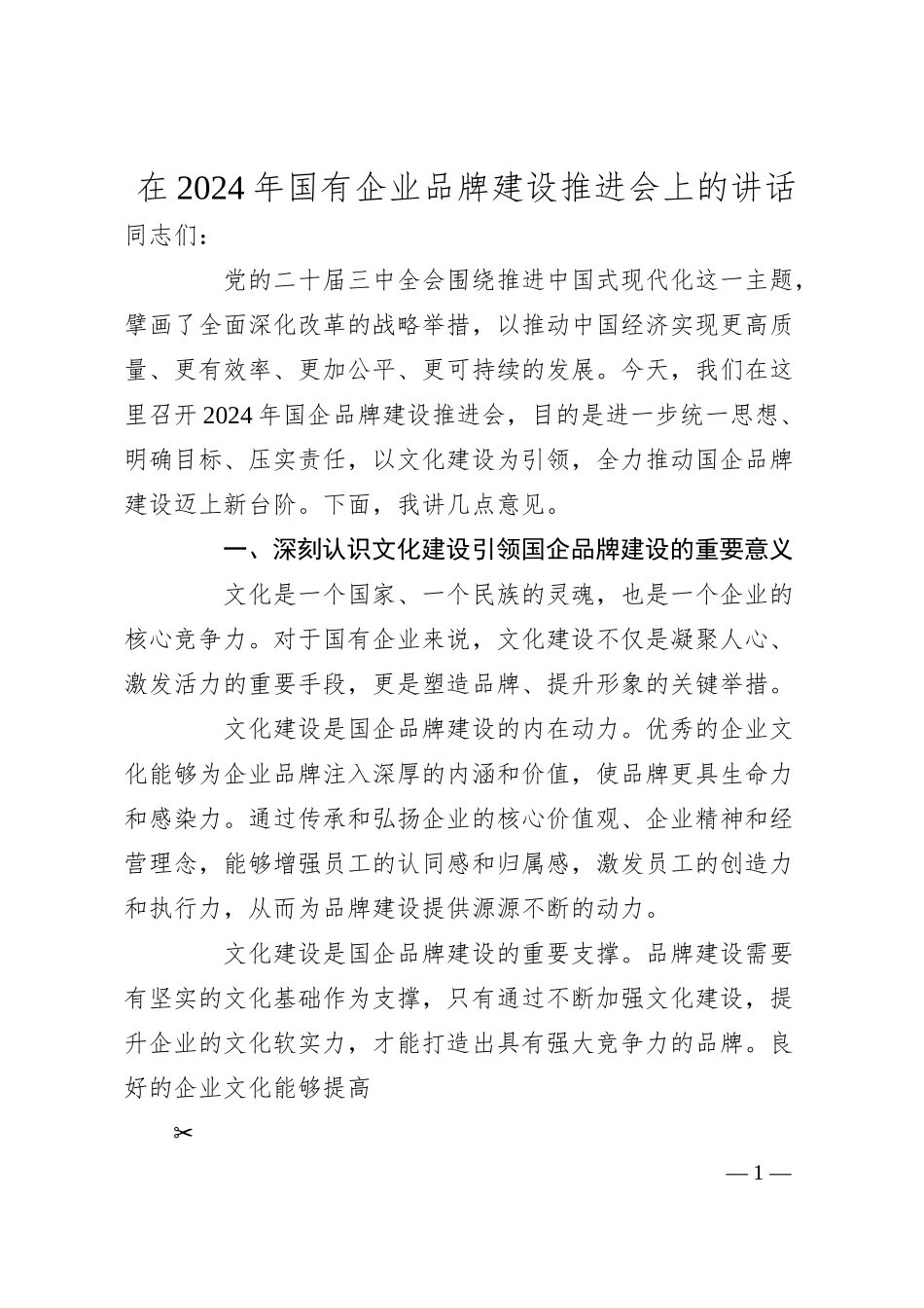 在2024年国有企业品牌建设推进会上的讲话.docx_第1页