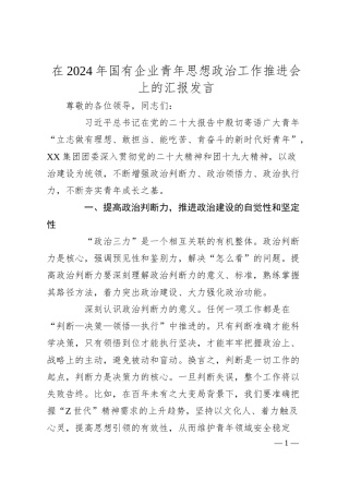 在2024年国有企业青年思想政治工作推进会上的汇报发言.docx