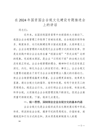 在2024年国资国企合规文化建设专题推进会上的讲话.docx