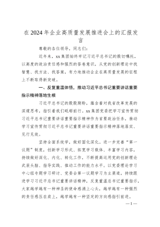 在2024年企业高质量发展推进会上的汇报发言.docx