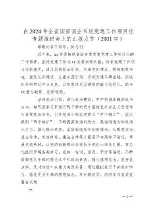 在2024年全省国资国企系统党建工作项目化专题推进会上的汇报发言（2901字）.docx