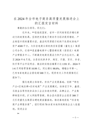 在2024年全市电子商务高质量发展推进会上的汇报发言材料.docx