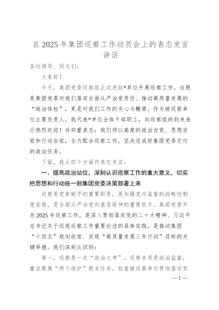 在2025年集团巡察工作动员会上的表态发言讲话.docx