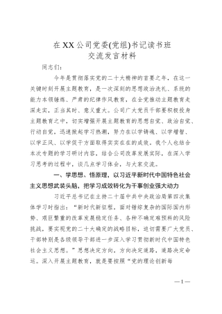 在XX公司党委(党组)书记读书班交流发言材料.docx